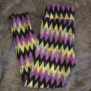 LuLaRoe Leggings - Purple, Yellow, Black Zigzag